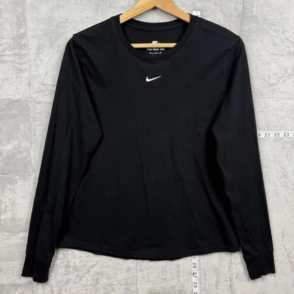 Nike Black Long Sleeve Tee Shirt Swoosh Solo Logo Women Size M Y2K Casual Skate - Picture 1 of 8